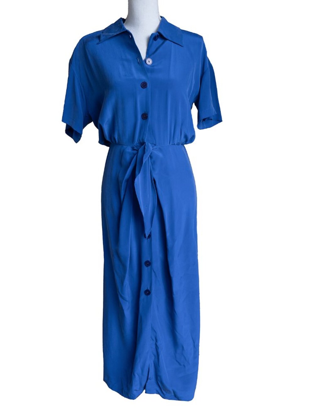 100% Silk Dress Sapphire Blue Vintage Midi